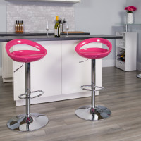 Flash Furniture Contemporary Pink Plastic Adjustable Height Bar Stool with Chrome Base CH-TC3-1062-PK-GG